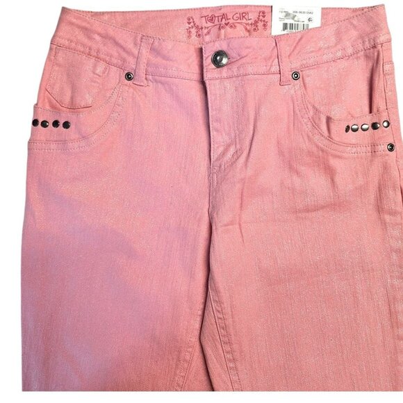 Total Girl Pink Pants Shiny Sparkle Girls 16 Reg Zip Ankle Pockets - Picture 2 of 11